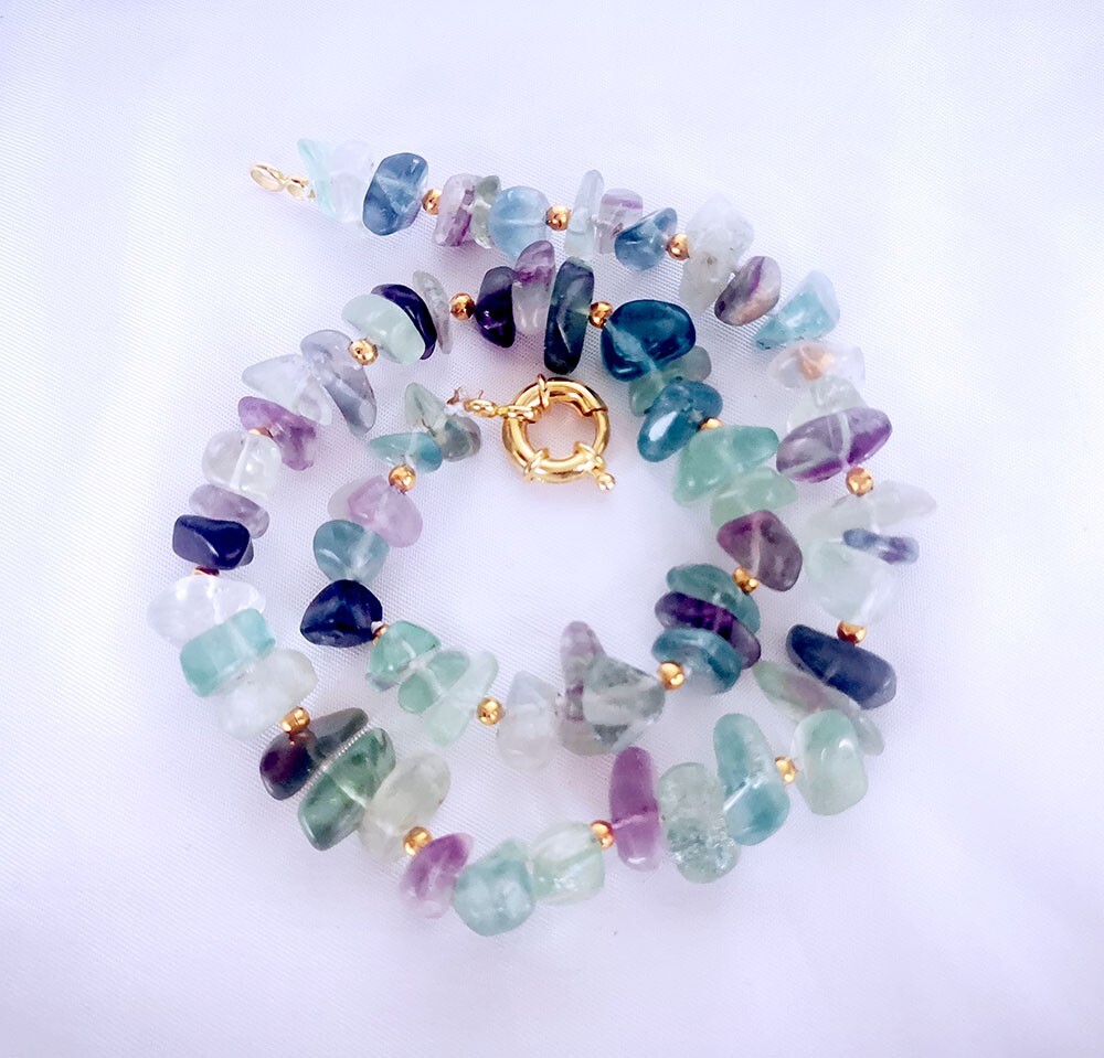 8-12mm piece fluorite choker necklace 16″ with spring clasp jewelry supply
