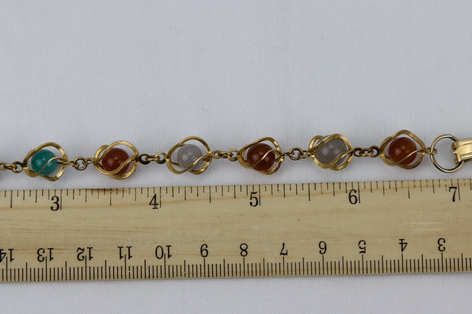 Caged Stone in Gold Tone Bracelet, Hinged Clasp, 9gr