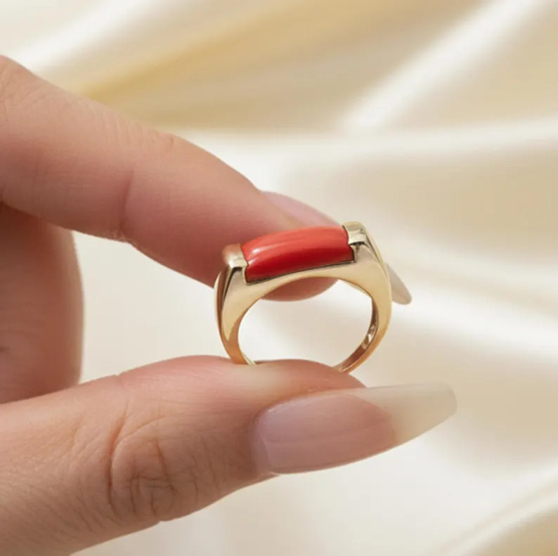 Coral Ring, Brass Gold Alloy , Birthday Gift Her, Women Ring