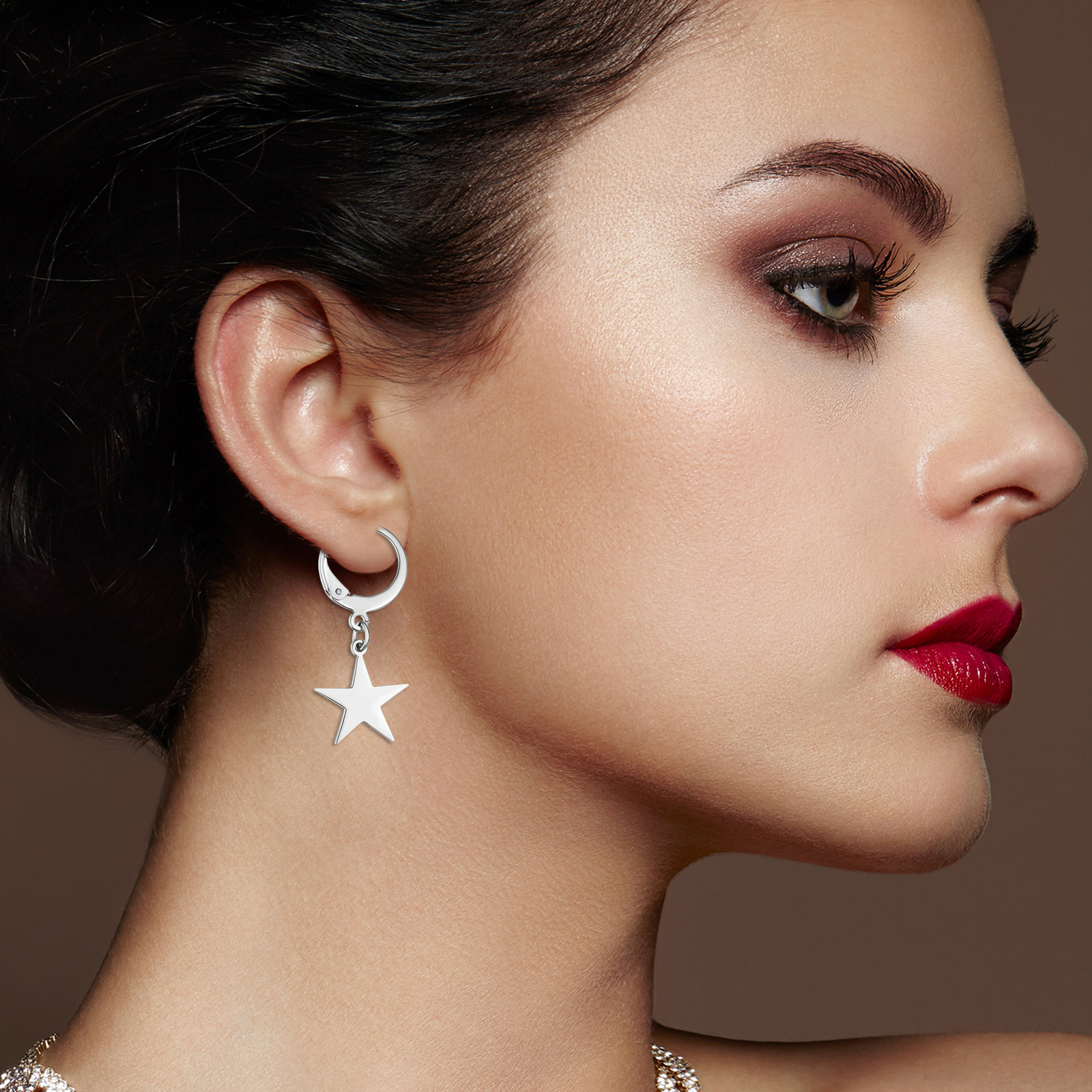 4/8 Pair Stainless Steel Moon Star Huggie Huggie Dangle Hoop Earrings Women Girl