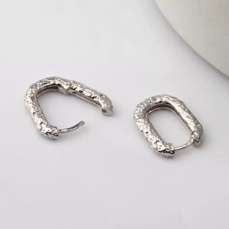 925 Silver Textured Huggie Hoop Earrings 7mm Small Hammered Earrings A47