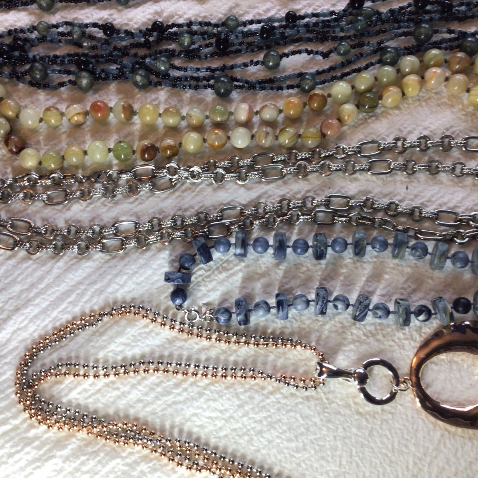 Lot Of 7 Costume Necklaces, I Pr Earrings, 1 Agate Necklace