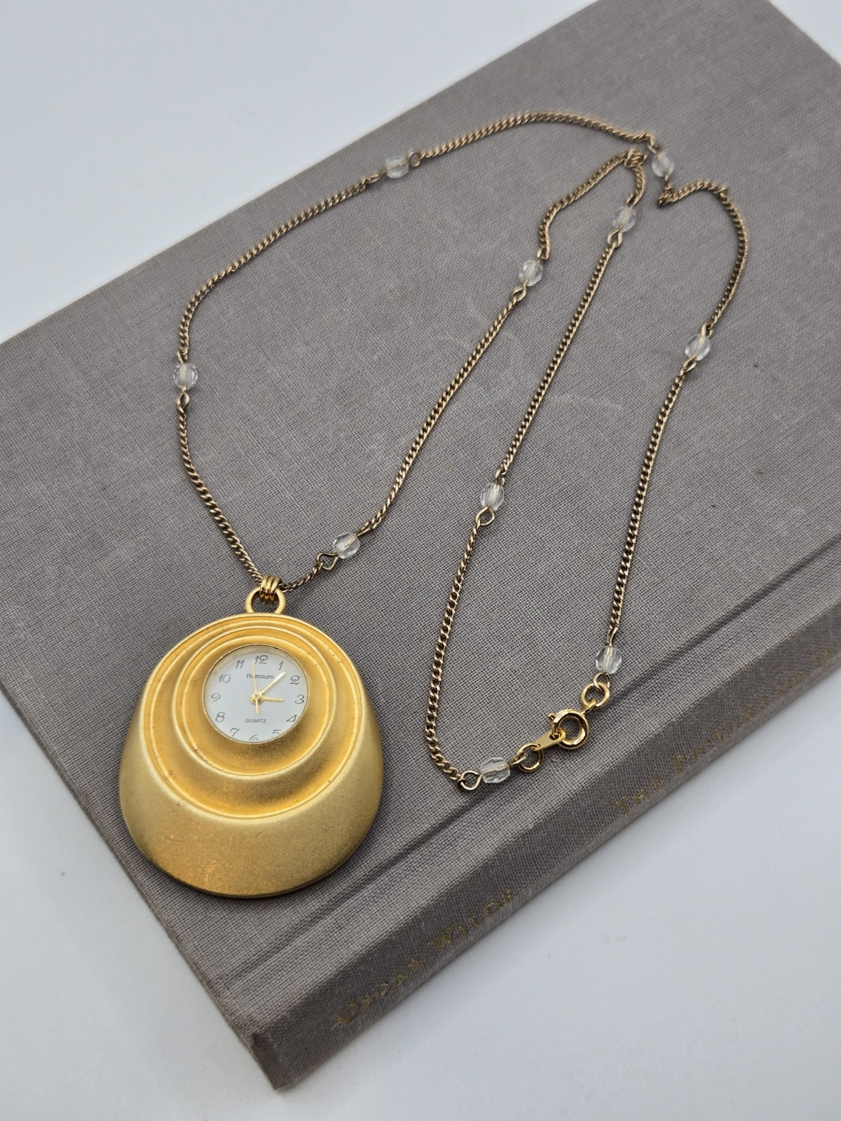 Mid Century Gold Pocket Watch Necklace Clock Charm WORKING RUNNING