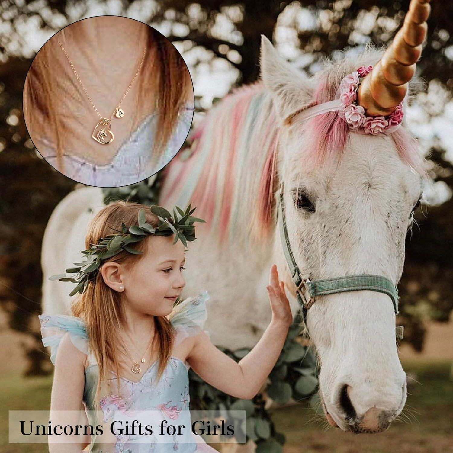 Unicorn Gifts for Girls Necklace – Colorful CZ Heart Pendant Initial Unicorn Nec