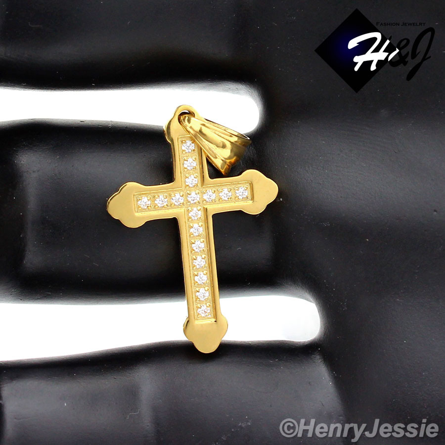 16″-24″MEN Stainless Steel 2mm Gold Plated Box Link Chain CZ Cross Pendant*GP53