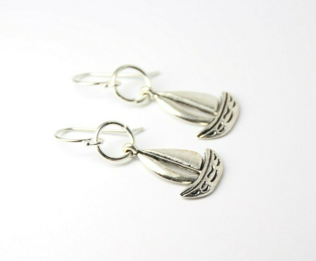 Sailboat Charm Earrings 925 sterling silver Hooks pewter Charms Sailor Mariner