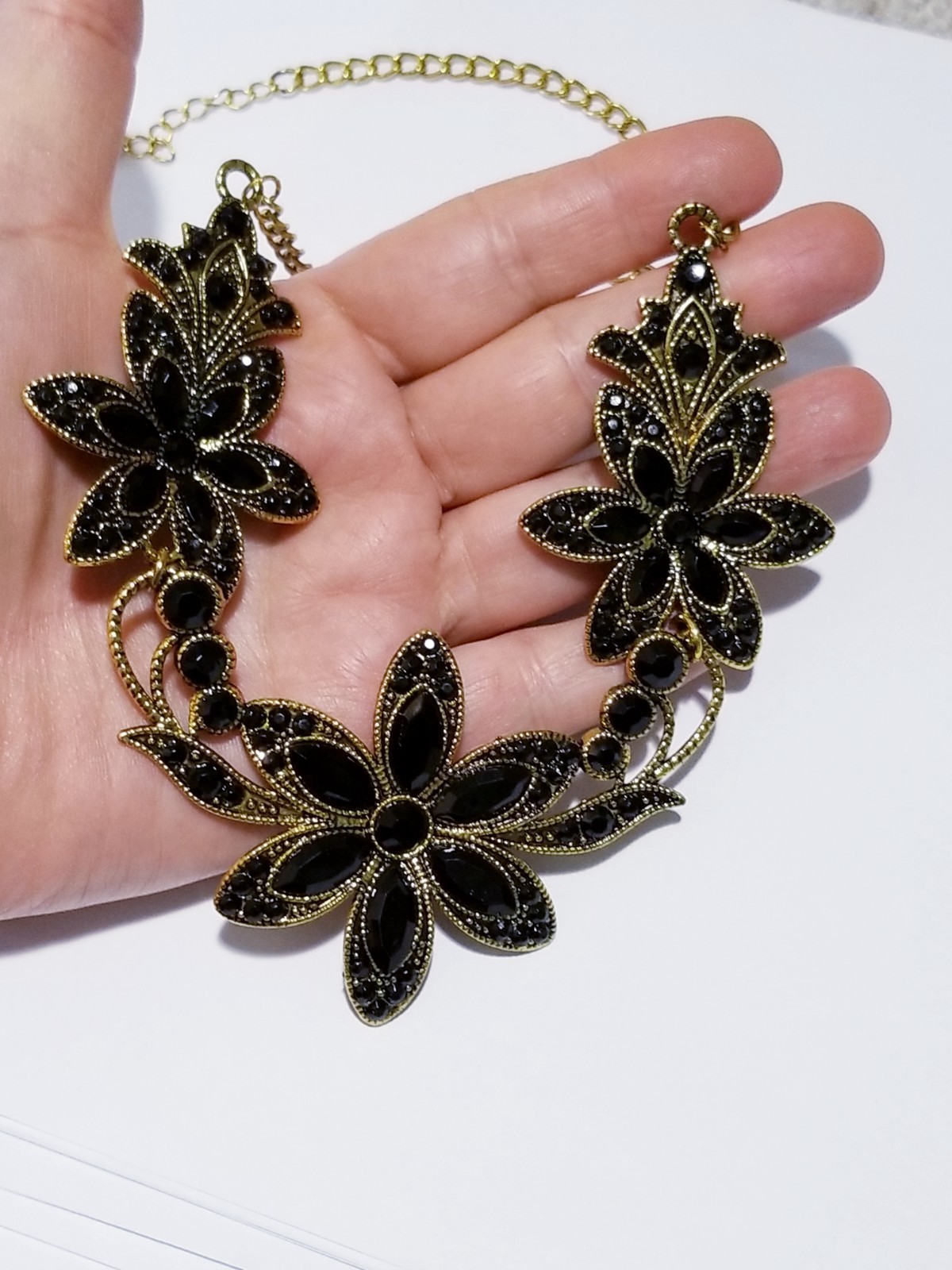Black Floral Crystal Choker Rhinestone Necklace ONLY Bridal Prom Pageant