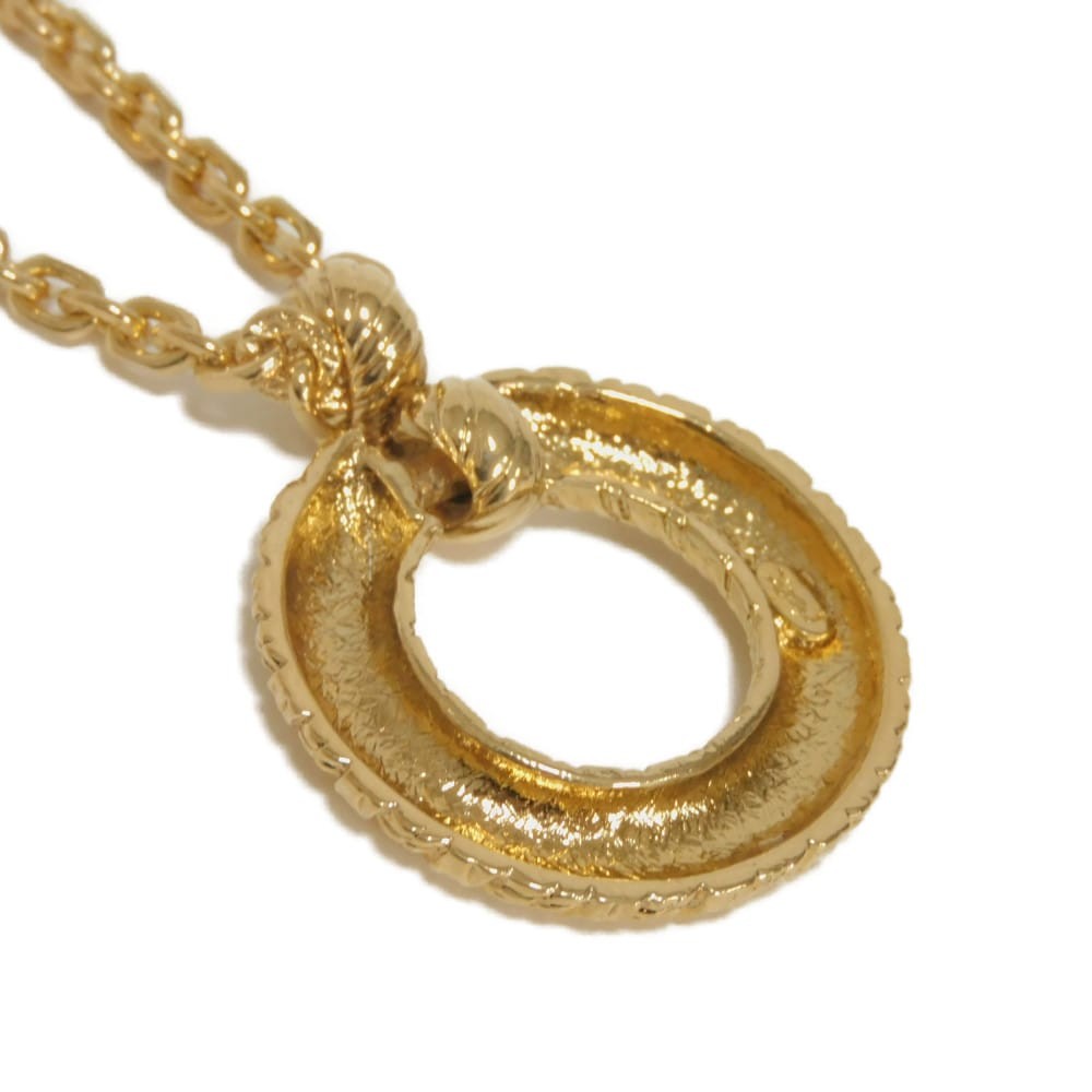 SAINT LAURENT PARIS Round Twist Circle Pendant Necklace Gold Plated Pipe R…