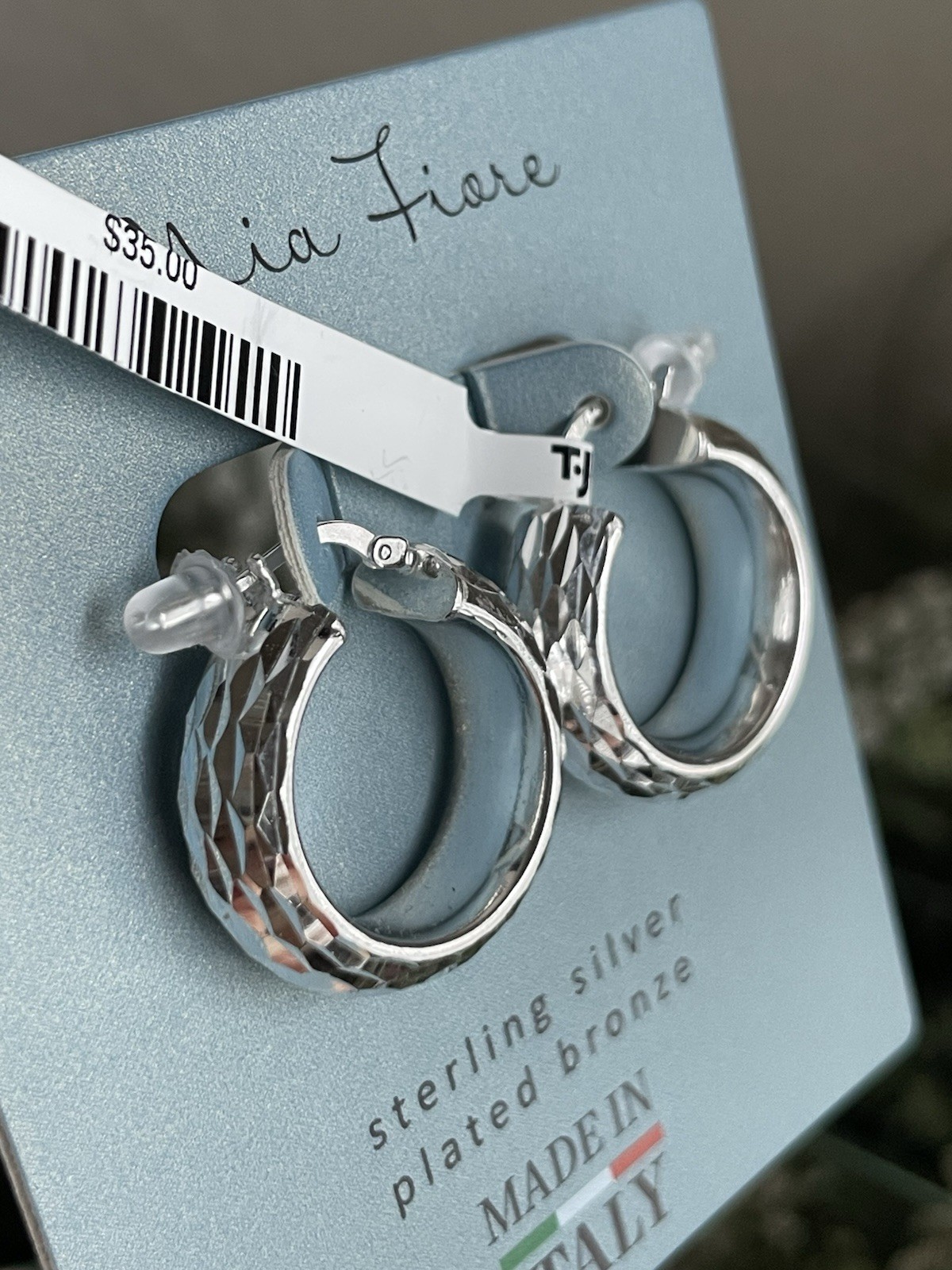 Sterling Silver Plated Bronze Hoop Earrings By Mia Fiore Brand New 1in