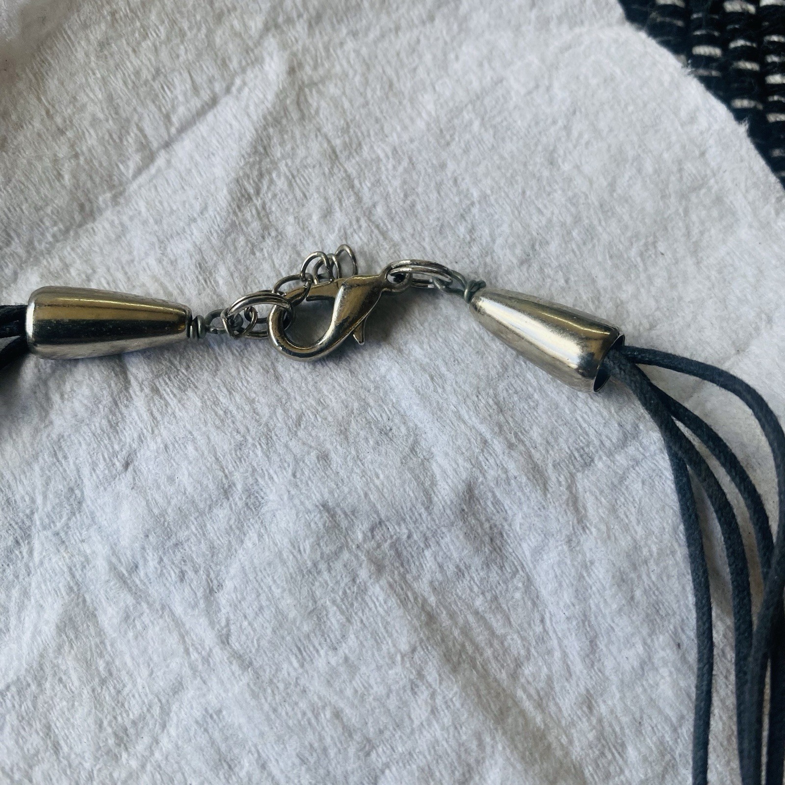 Black Leather Multi-Strand Cord Necklace Round Spiral Pendant Silver Lobster