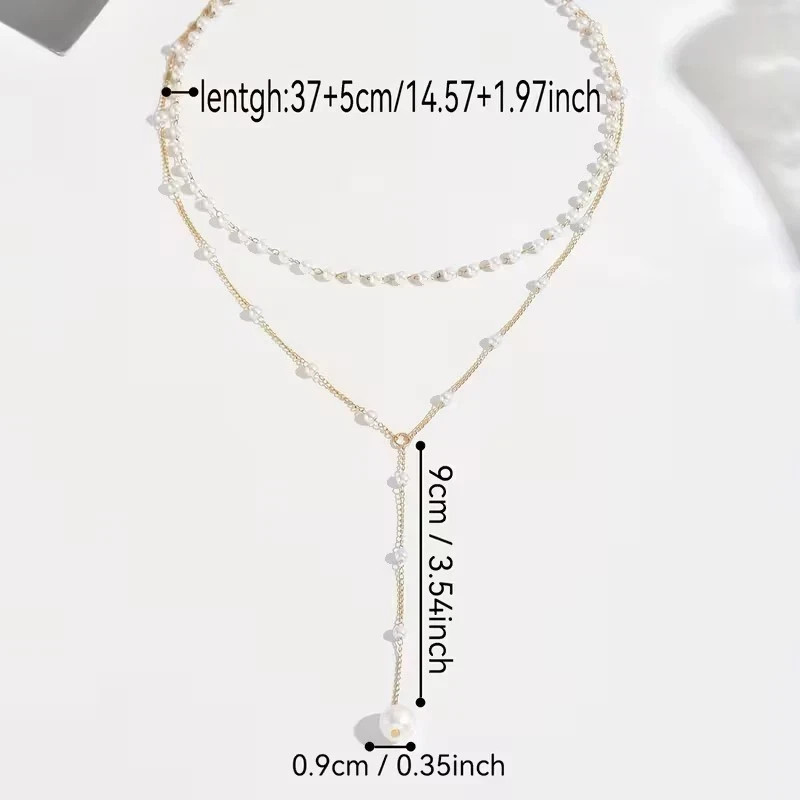 Layered Pearl Necklace Women Gold Y Lariat Choker Dainty Beaded Pendant Jewelry