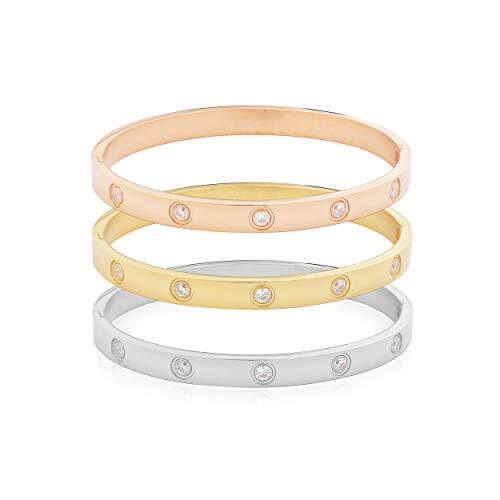 Stainless Steel Womens Hinged CZ Bangle Bracelet
