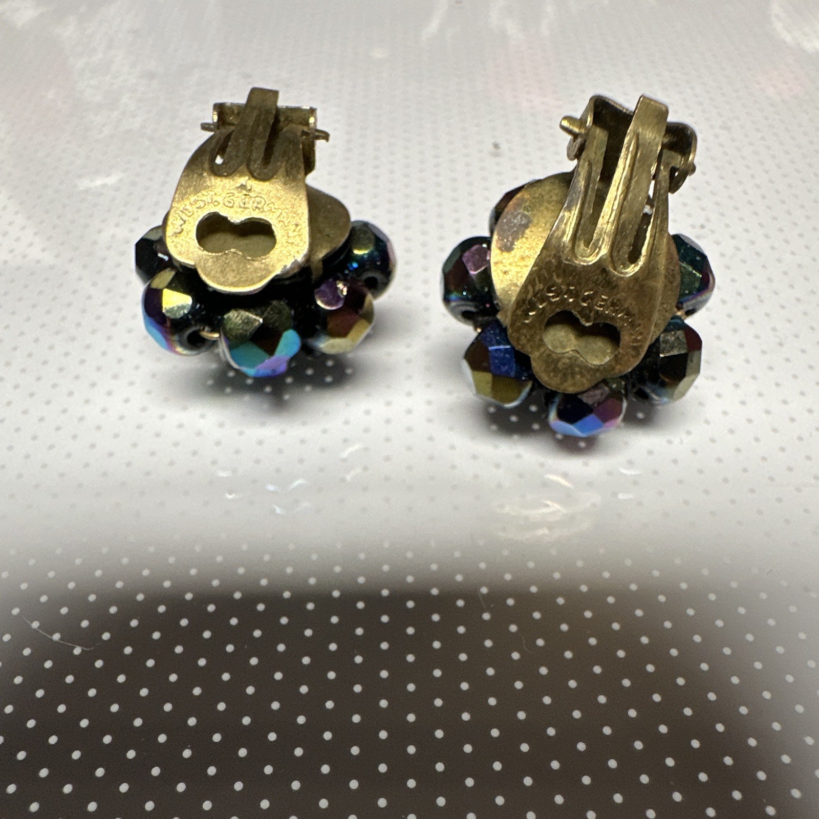 Western Germany Signed Multicolor Simulated Crystal Flower Cluster Clip-On