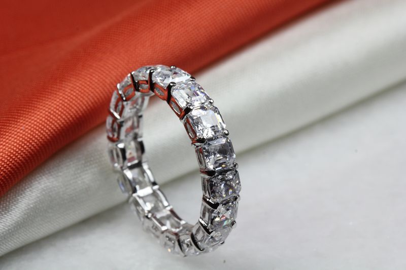 ASSCHER CUT ETERNITY ENGAGEMENT WEDDING RING ANNIVERSARY BAND~17 STNS~ET11-BL-H