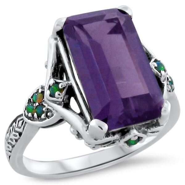 925 STERLING SILVER VICTORIAN STYLE SIMULATED 6.5 Ct ALEXANDRITE OPAL RING 303X