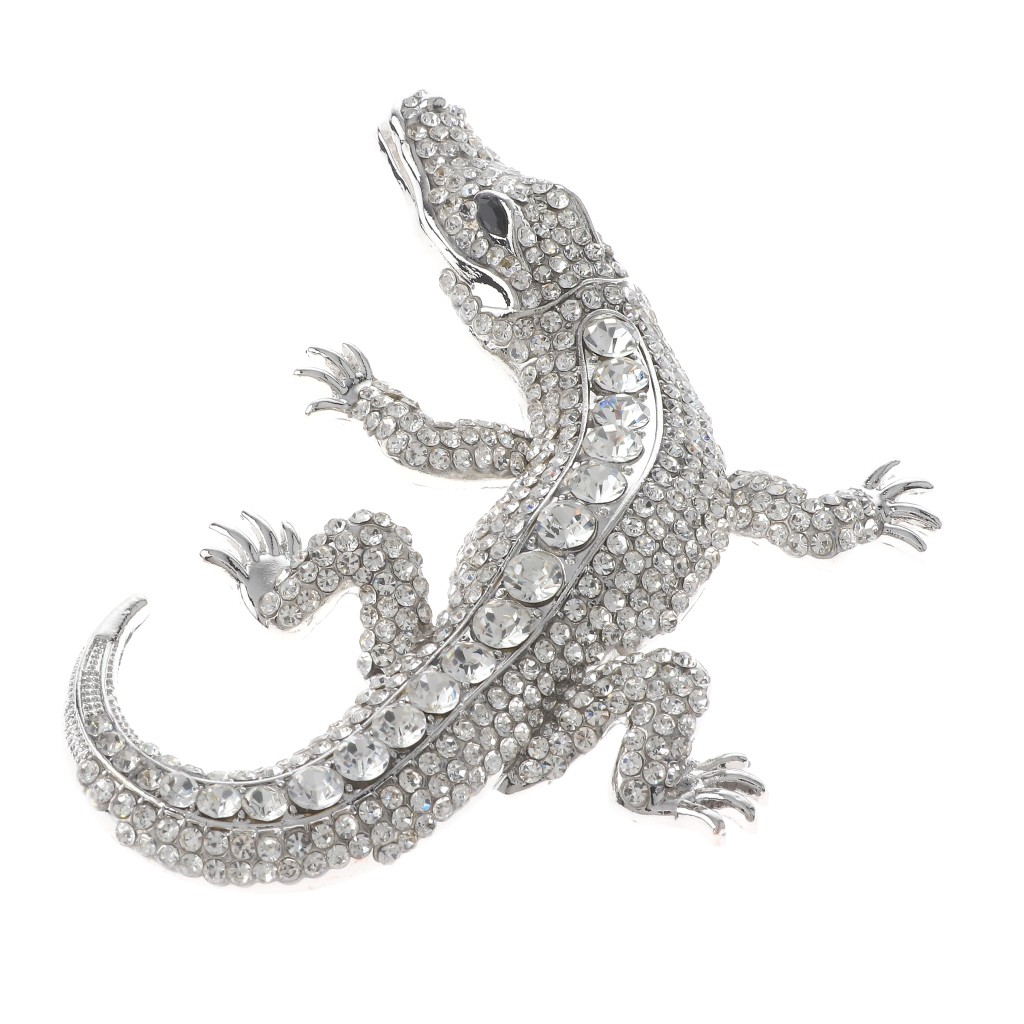Silver Tone Alloy Metal Large Alligator Rhinestone Brooch P1626-SCL