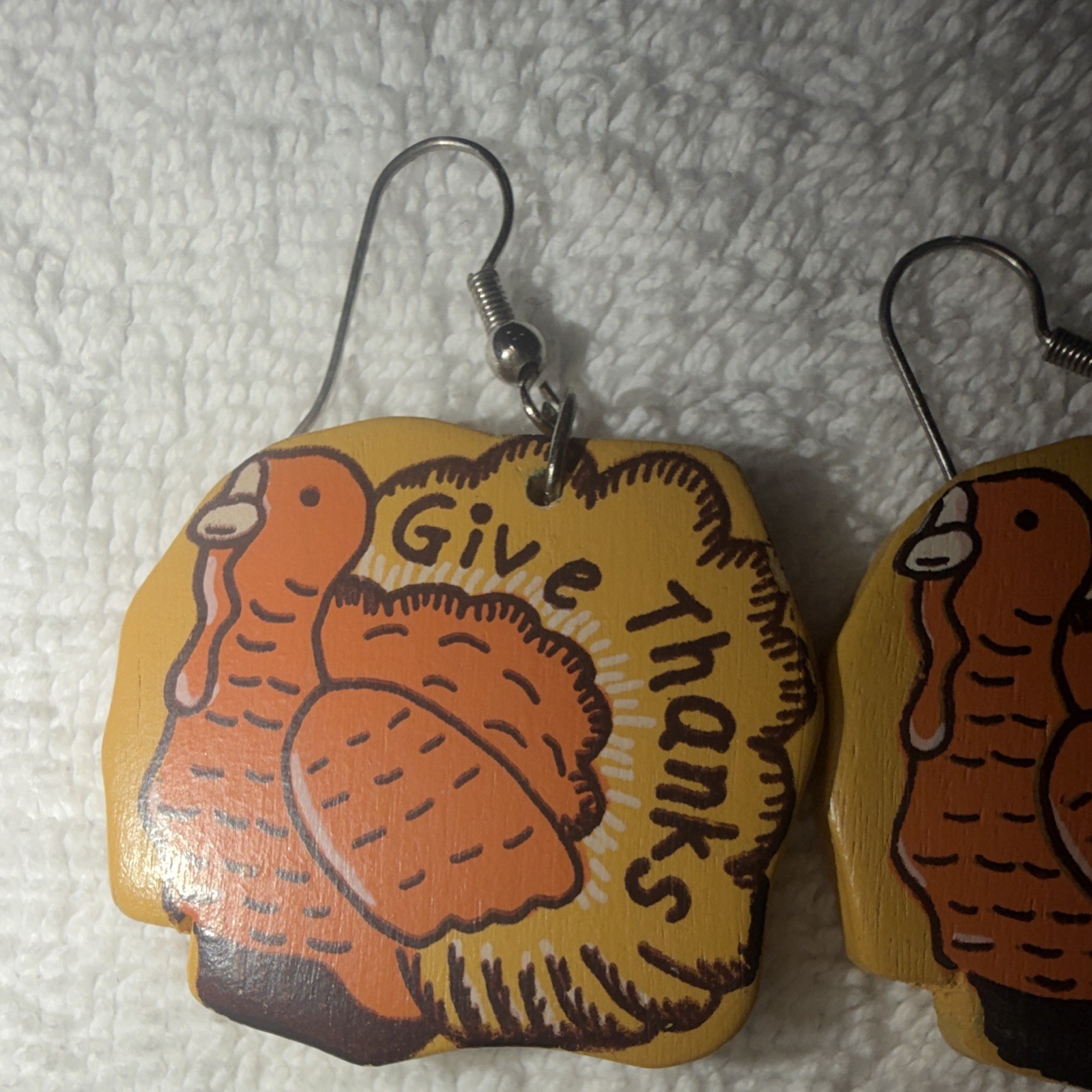 Turkey Animal Thanksgiving Dangle/Drop Hook Earrings Multicolor Wood No Stone