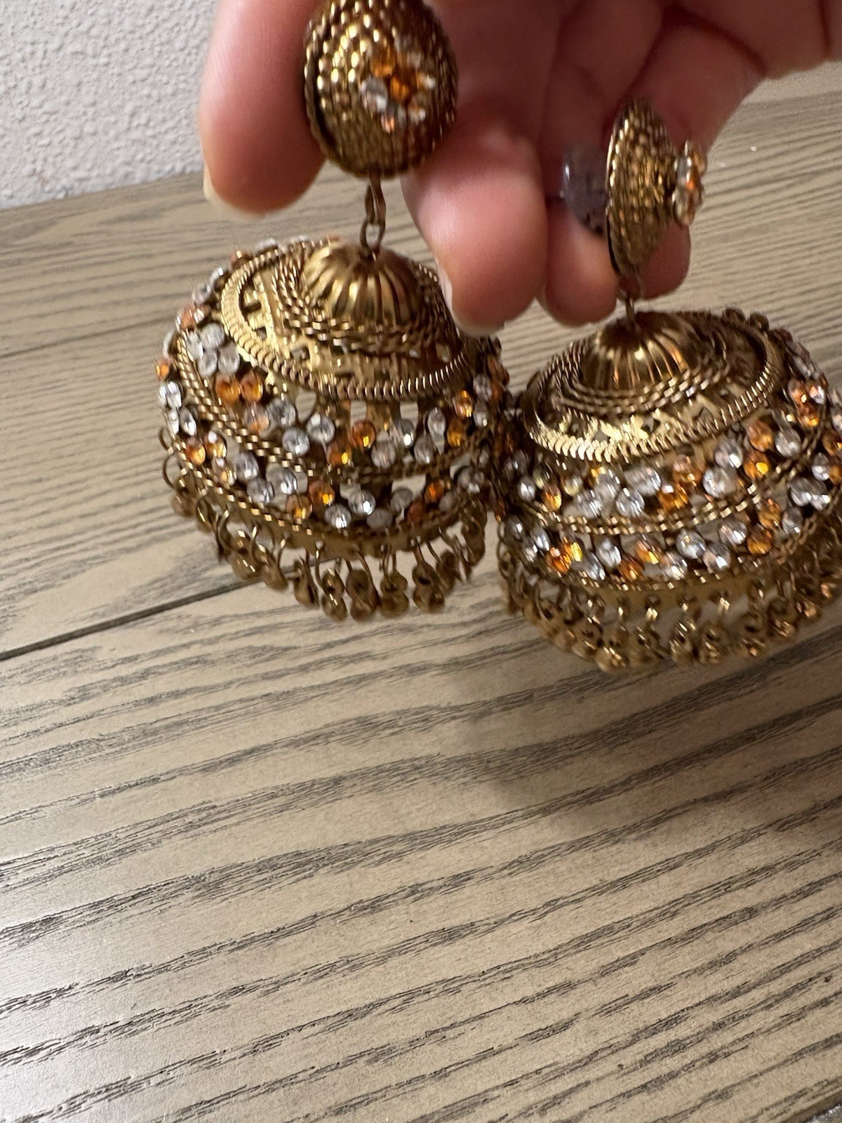 Earrings Brand new Gold & orange jhumka earrings with orange & clear rhinestones