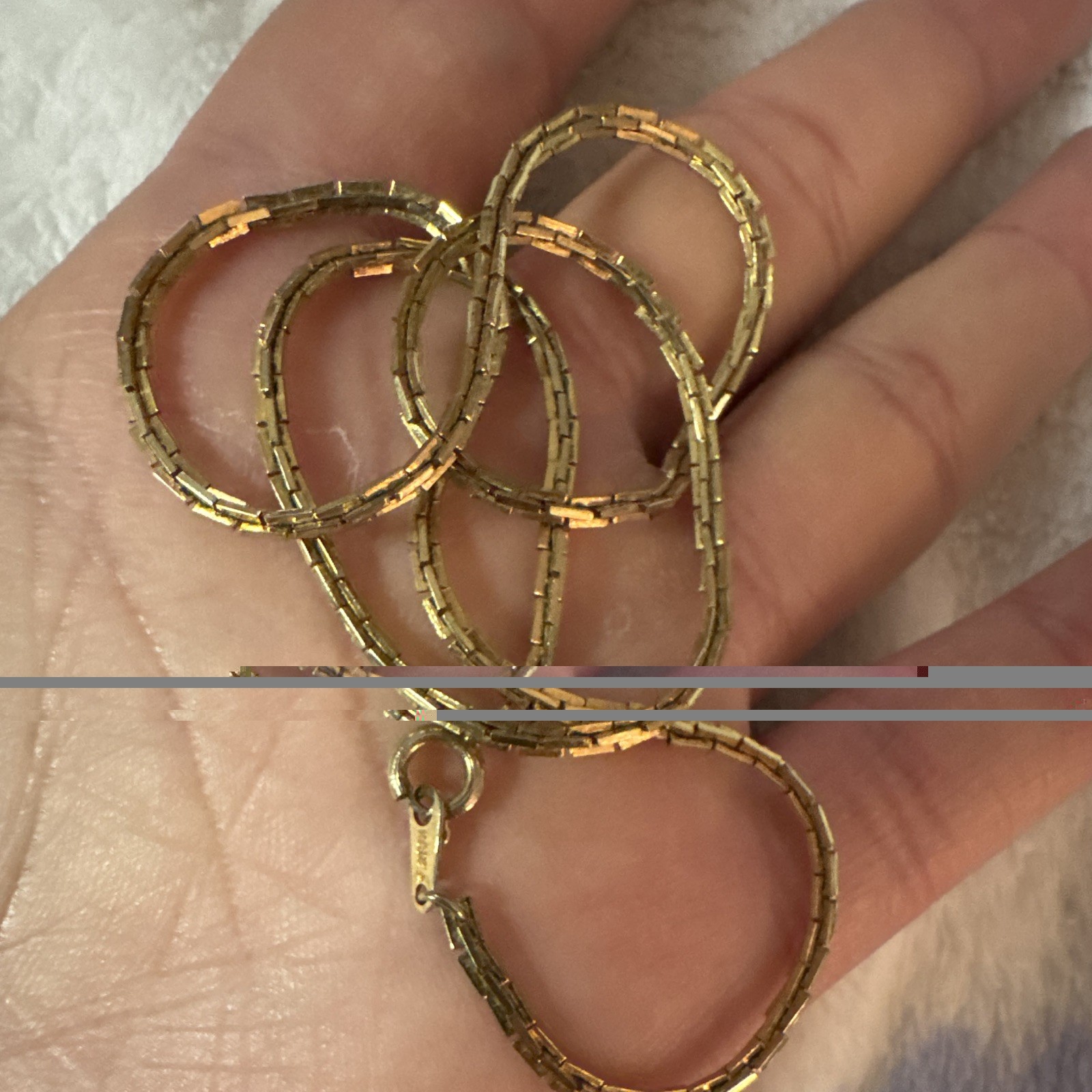 Gold Tone Box Chain Necklace Spring Ring Clasp Signed Korea-Sourced