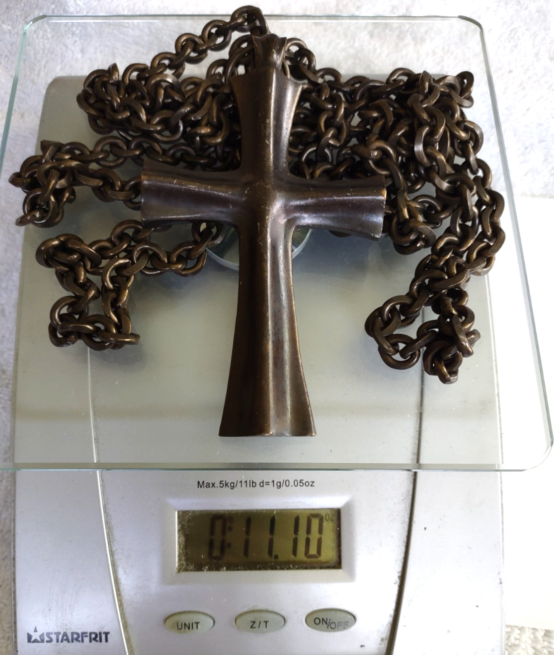 RARE Donna Karan & Co Vintage Signed Bronze Color LG Cross Long Open Link Chain