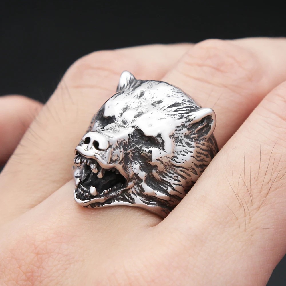 Roaring Bear Head Ring Stainless Steel Ring