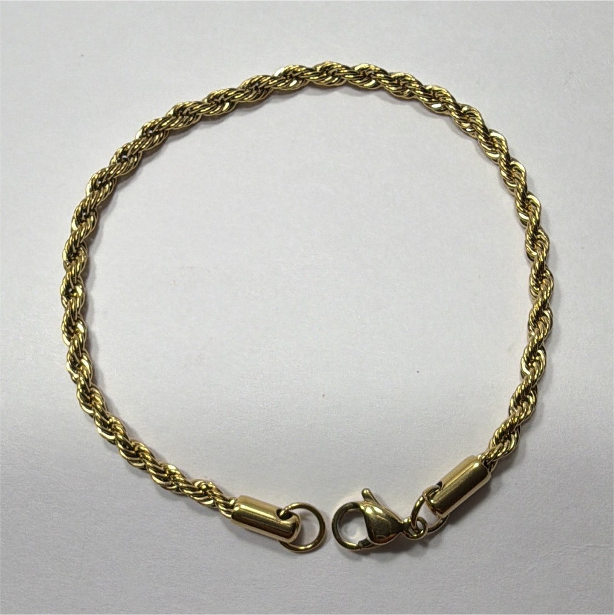 7 Inch Gold Tone Stainless Steel 3mm Twist Rope Chain Bracelet Unisex Jewelry