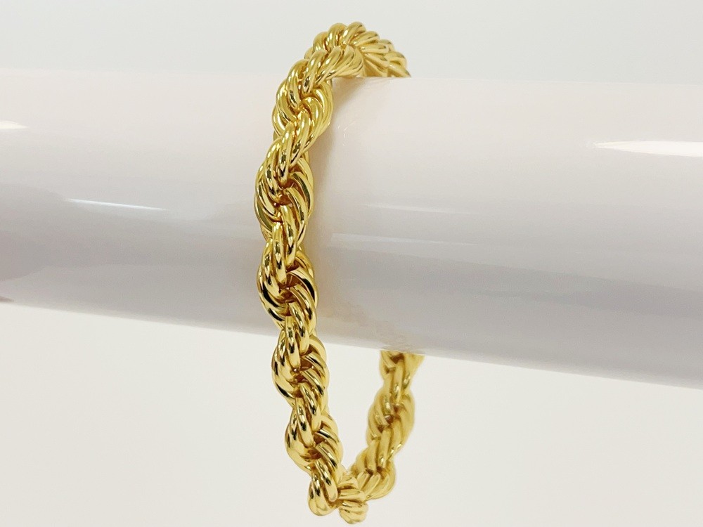 18K Yellow Gold Stamped Diamond Cut Rope Chain Bracelet 10.5mm 7.5INCH Men Women