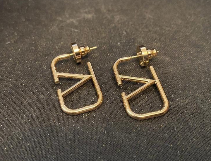 Stunning Pre loved Womens Valentino Gold Tone V Logo Earrings.