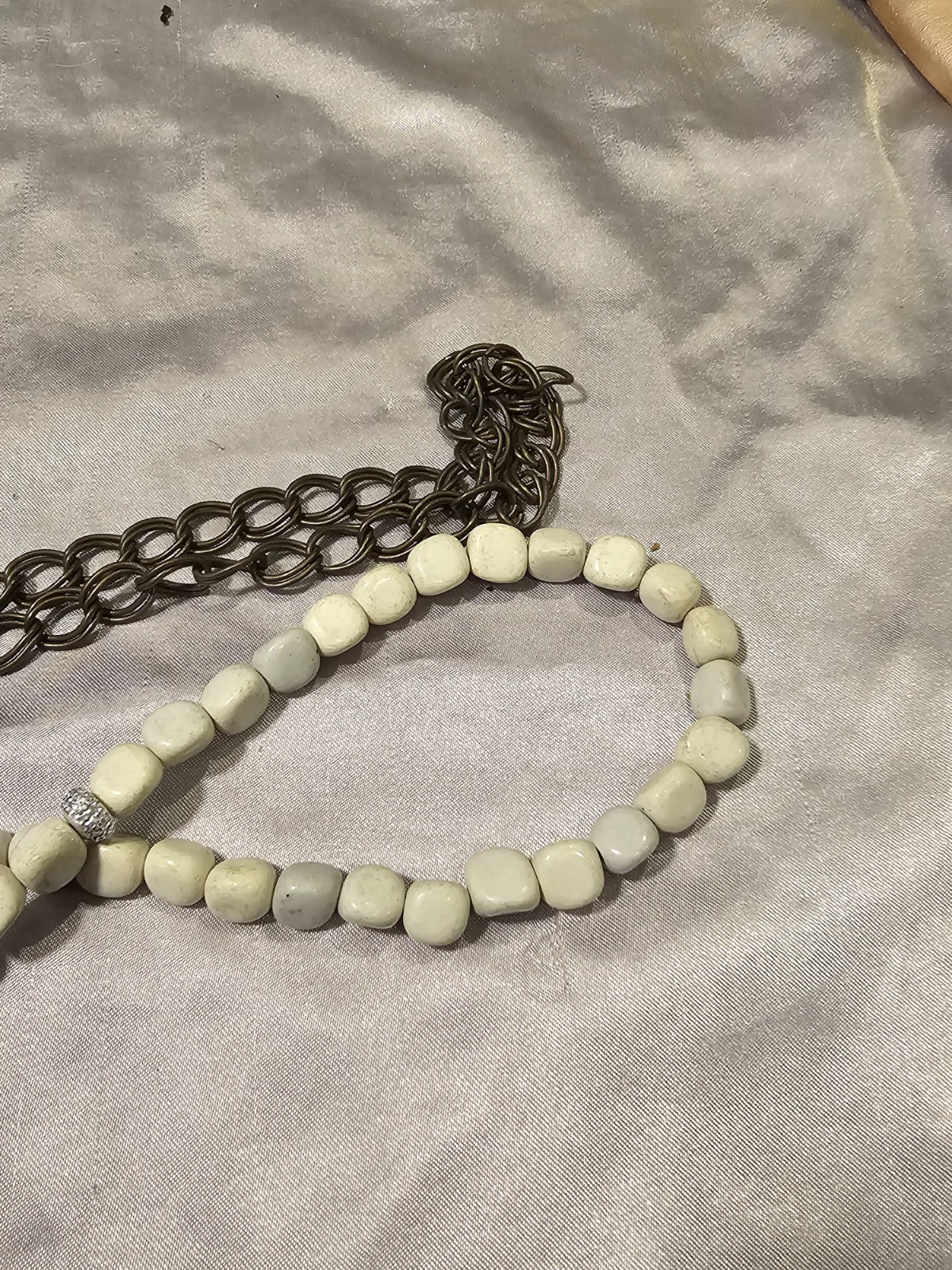Premier Designs White Stone Bronze Chain Necklace Mixed Media Boho Statement