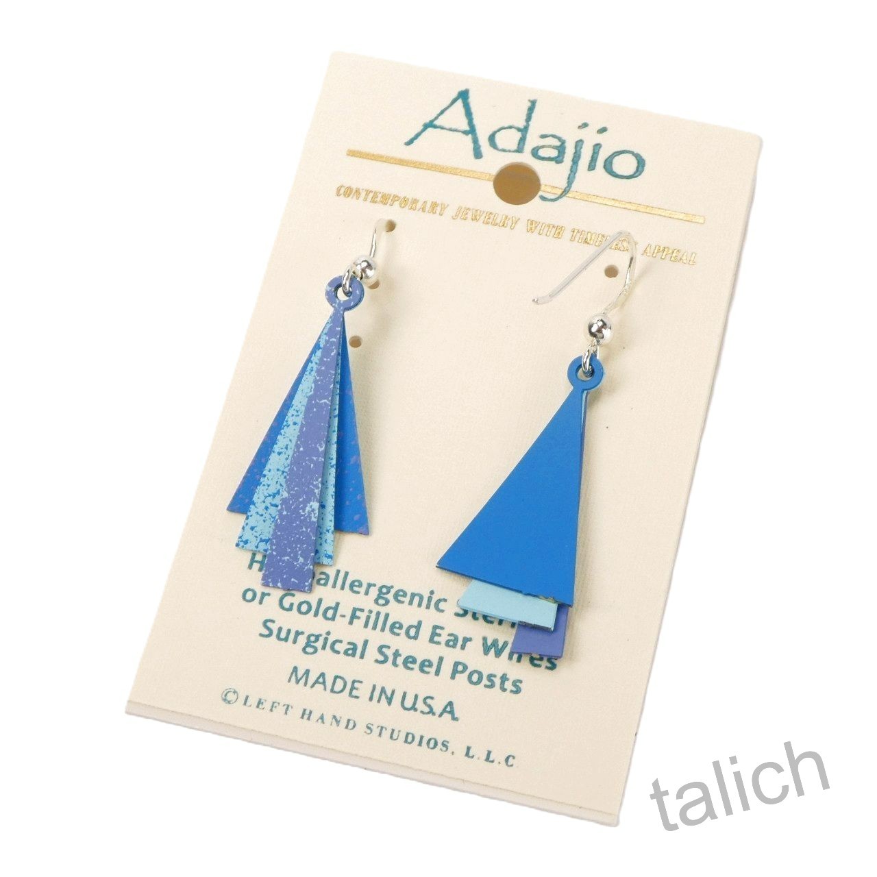 Adajio Earrings 3 Part Layered Triangles in Blue Hues Handmade Unique 8045