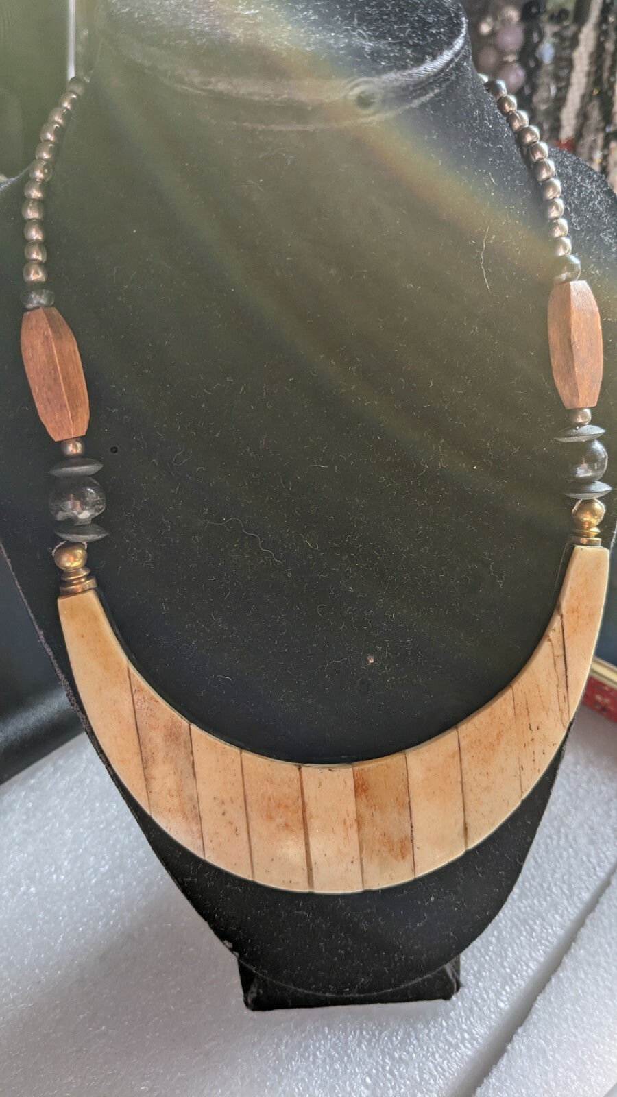 Vintage Necklace & Bovine &Silver Tone spacers 18 inch long 69g Unique Gift