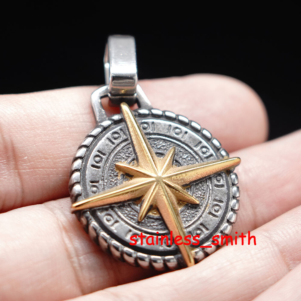 SMITH Mens Stainless Steel Nautical Punk North Star Compass Pendant Necklace