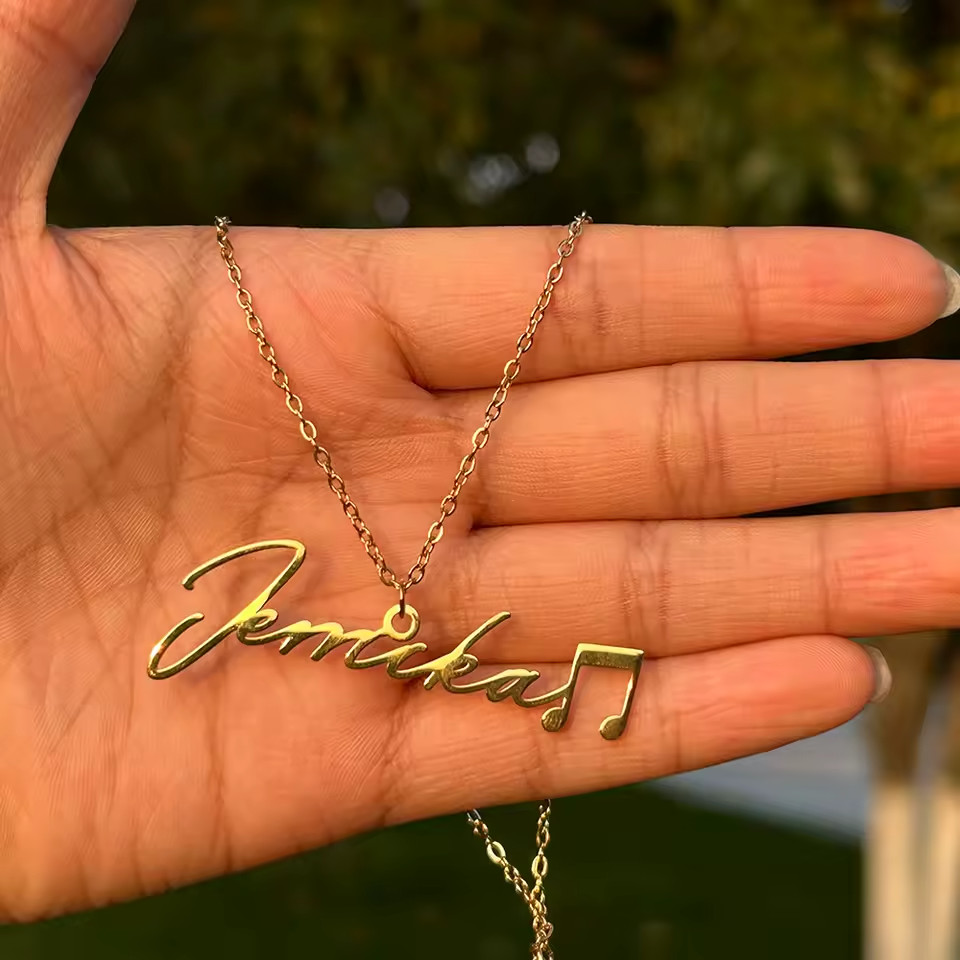 Custom Name Music Pendant Necklace Musician Musical Note Inspiration Gold Silver