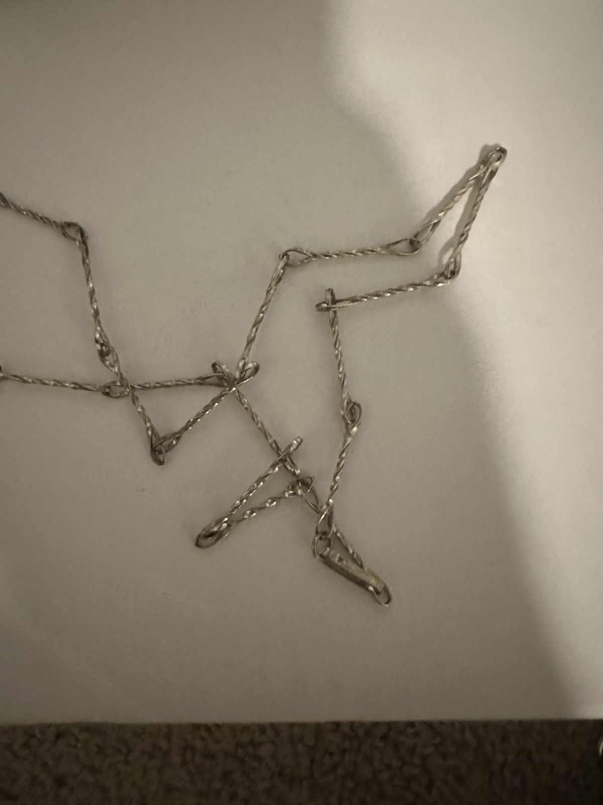 Silver Tone Link Chain Necklace, Amber Teardrop Pendant Wire Setting