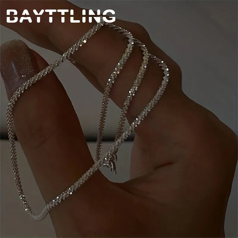 925 Sterling Silver 40-75cm Exquisite Sparkling Necklace Fashion Women Couple