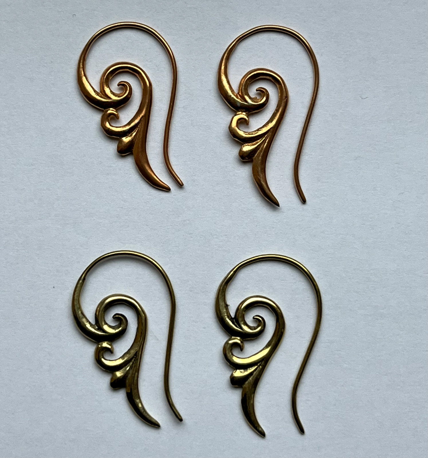 TEARDROP small spiral GOLD-PLATED brass hook earrings curled round unique BR-S1