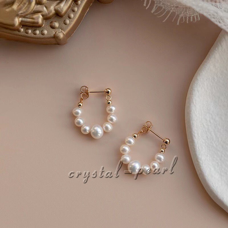 Genuine AAA natural Akoya white pearl dangle earrings 14k yelllow gold P