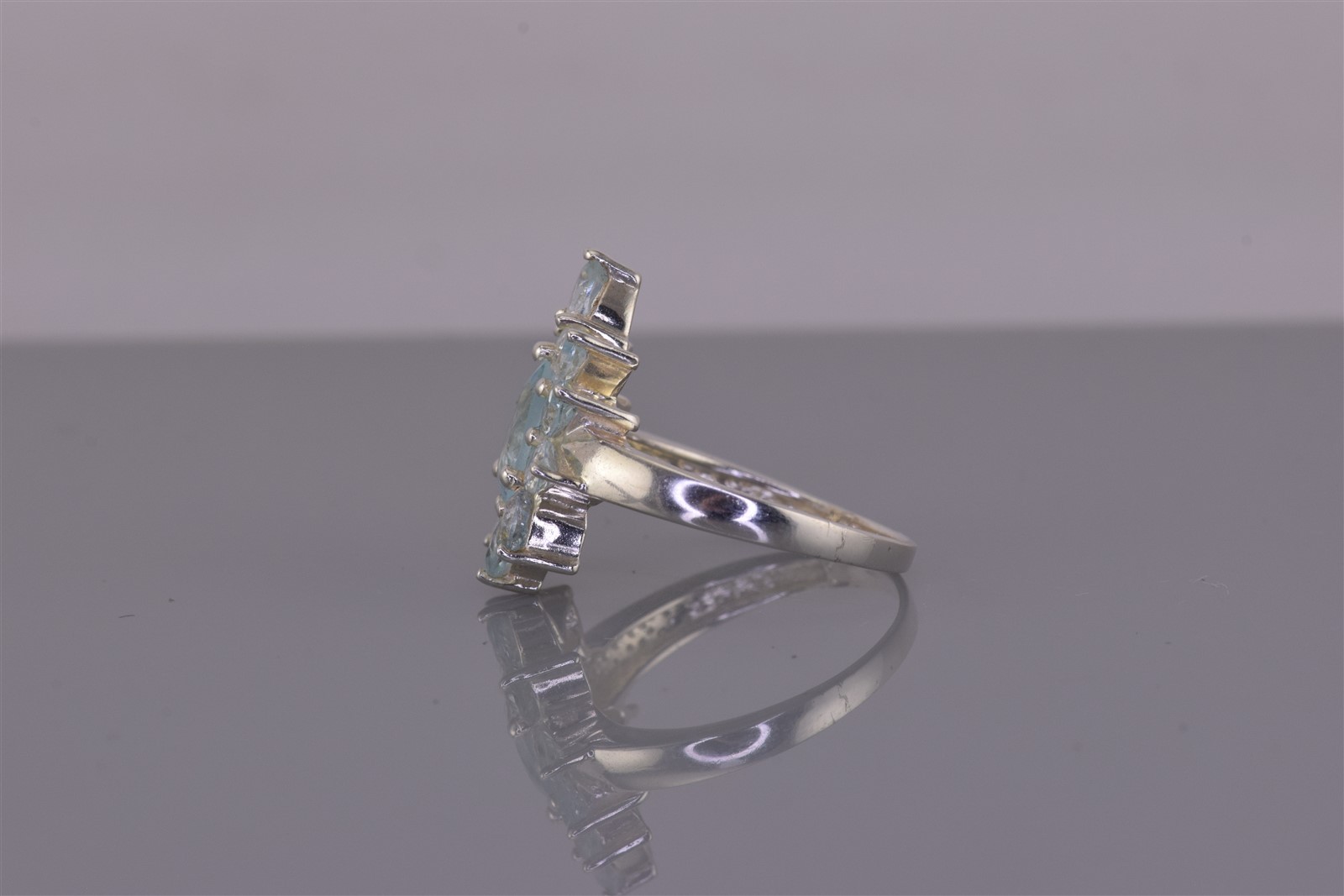 Sterling Silver 19mm Pear Cut Blue Topaz Halo Clustered Band Ring 925 Sz: 7