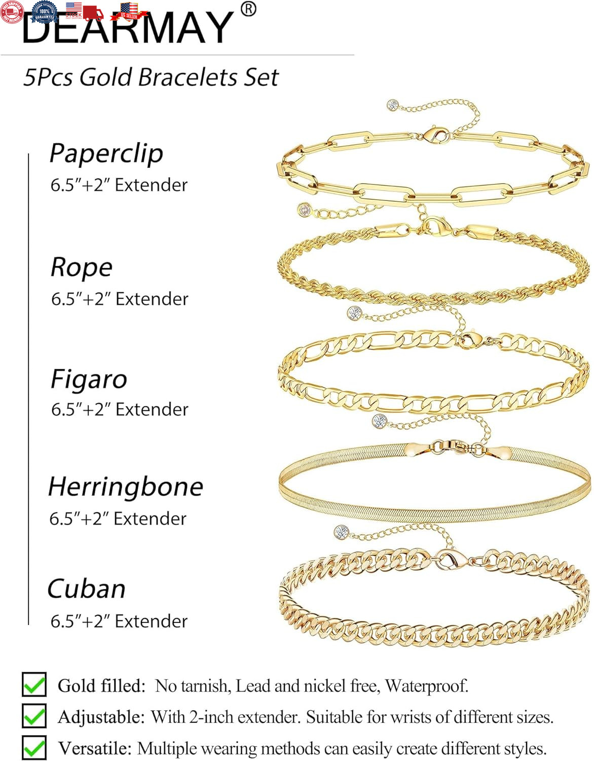 Gold Bracelets for Women Waterproof, 14K Real Gold Jewelry Sets for Women Trendy