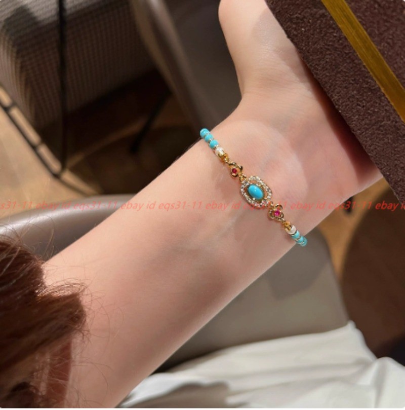 Pretty Natural Blue Turquoise White Shell Pearl Gems Round Beads Bracelet 18cm
