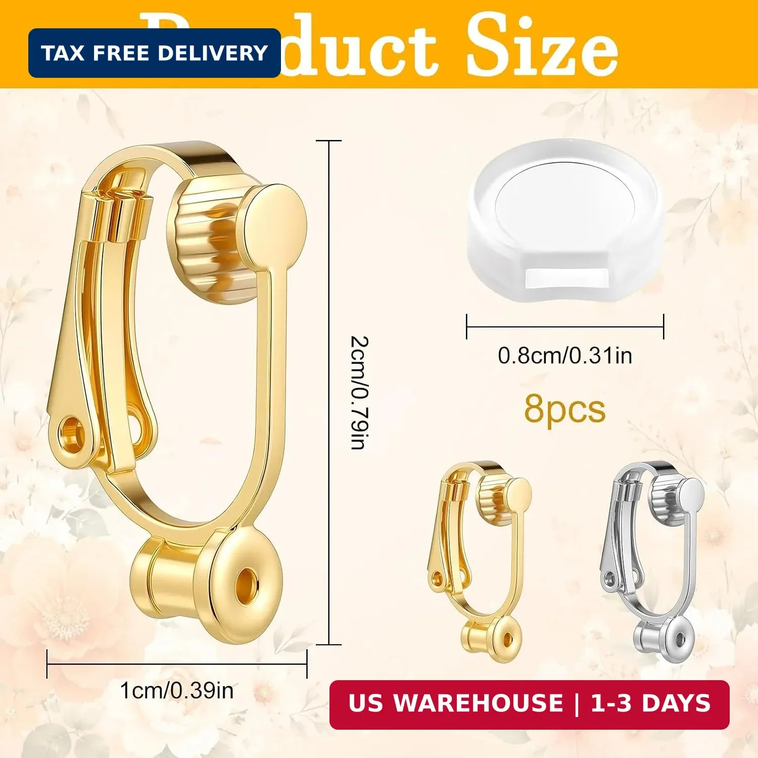 8 Pcs Clip-on Earring Converters with Silicone Earring Pads, Non-Pierced Earring
