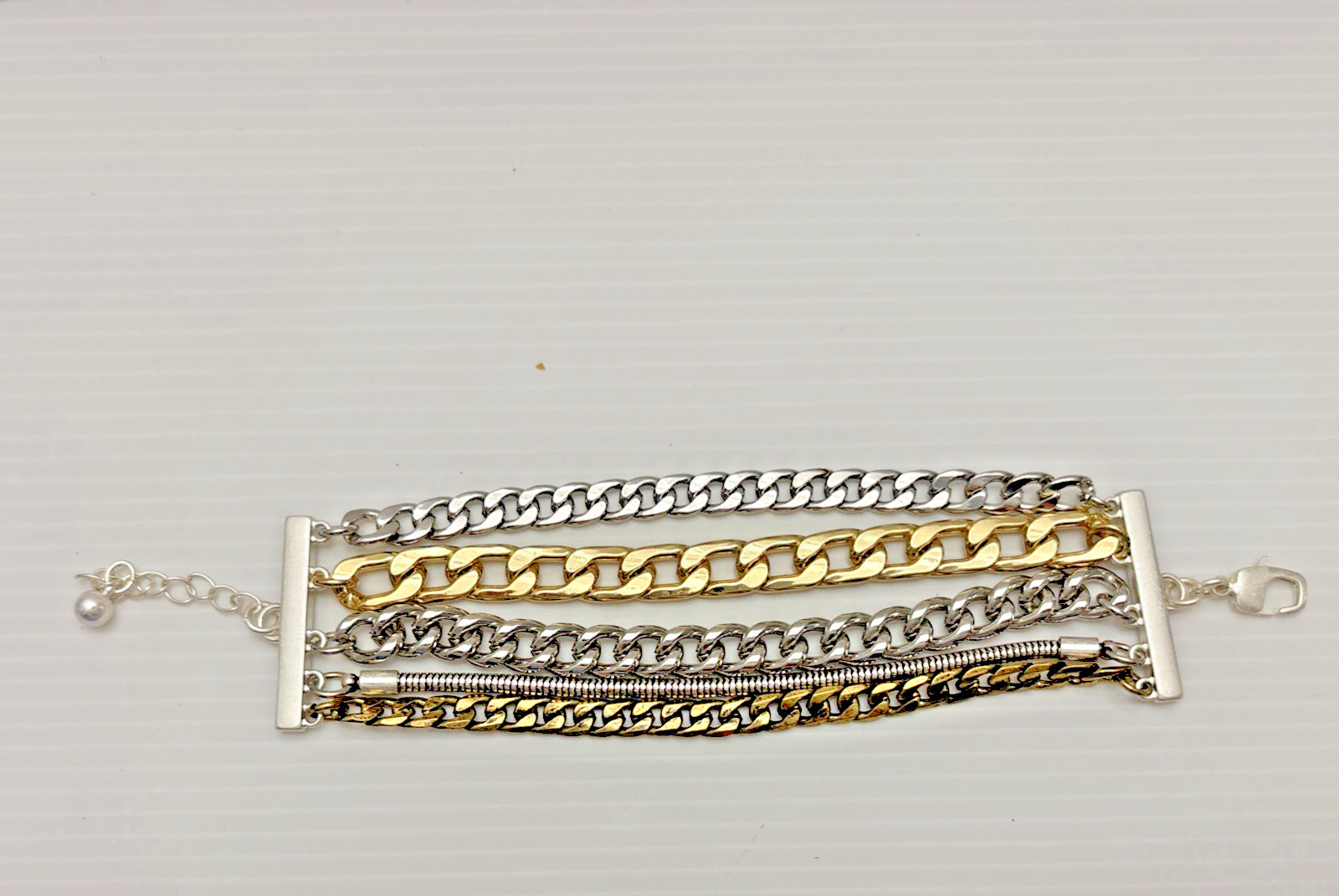 Jenny Bird Bracelet Two Tone Mixed Chain Link Multi Strand Jewelry 7-9″ Signed