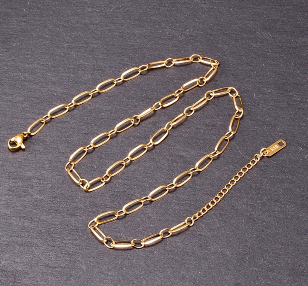 Gold Plated Titanium Stainless Steel Link & Connect Chain Choker necklace 17-19″