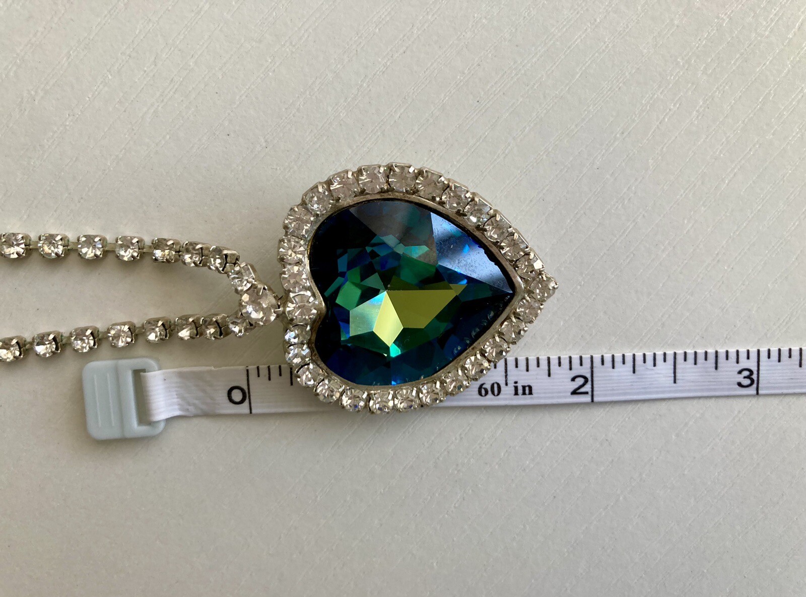 Blue Crystal Large Heart Silver Tone Pendant 16” Ladies Necklace 30g Titanic