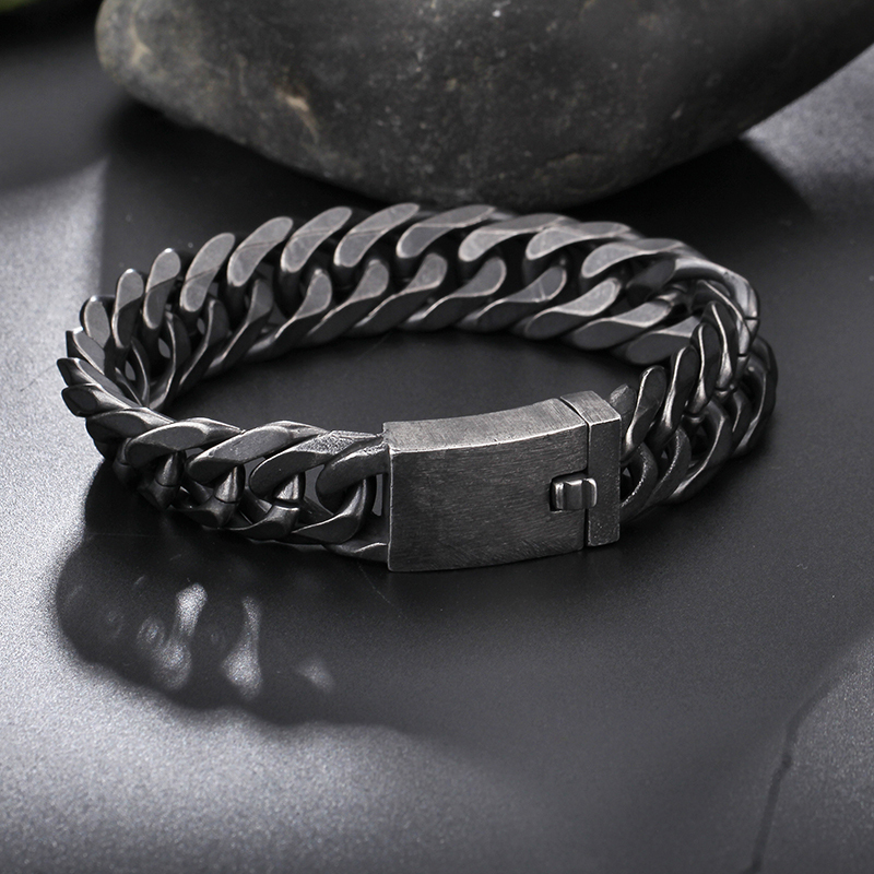 84g Men’s 16mm stainless steel Link Chain Bracelet Biker Vintage design Black