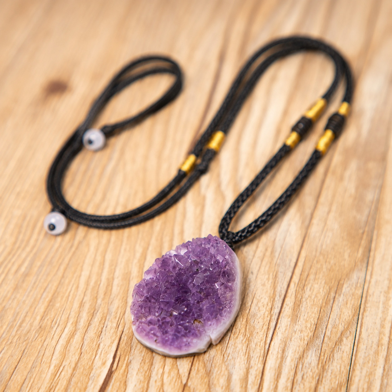Natural Amethyst Cluster Pendant Necklace Adjustable Cord Car Charm Crystal Gift