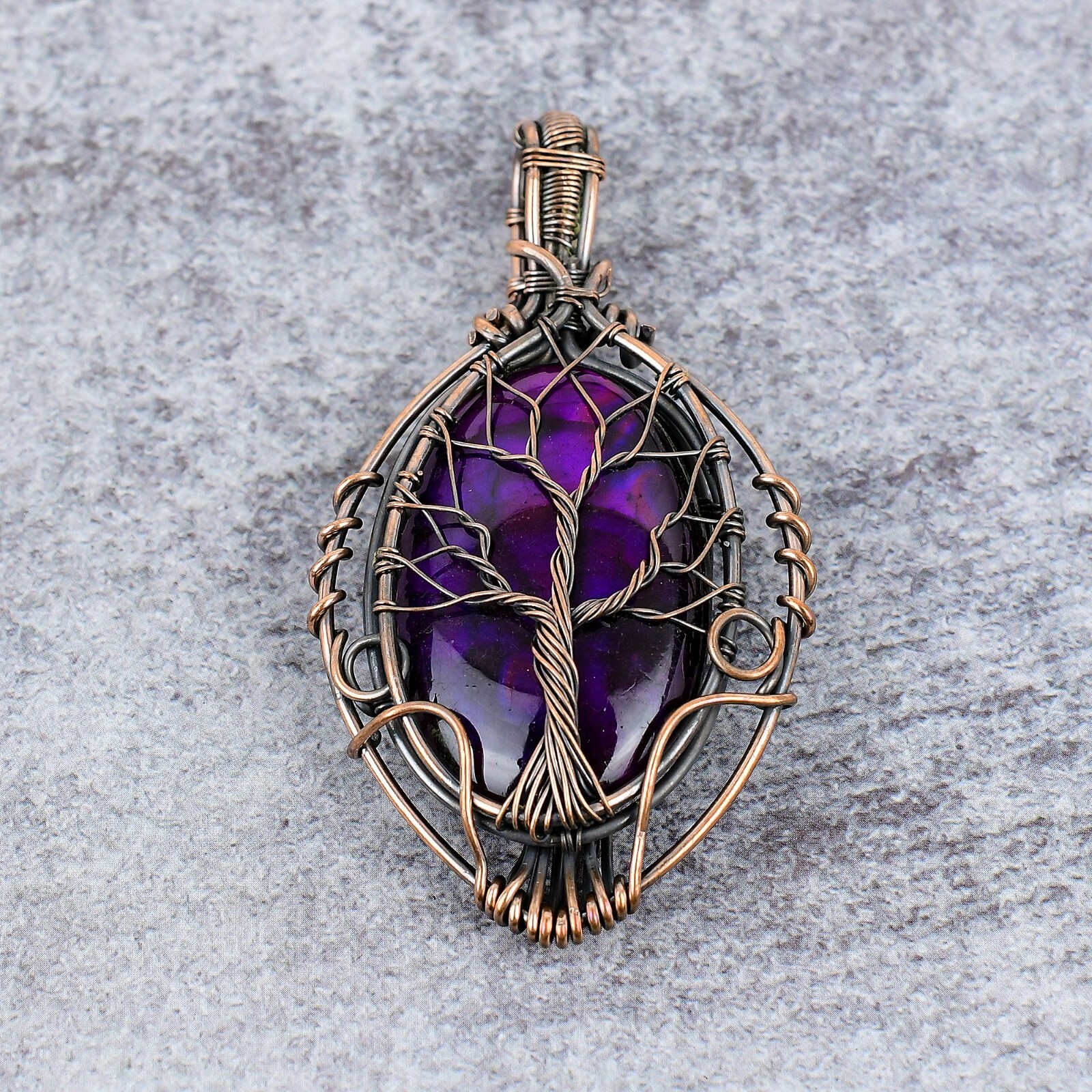Tree Of Life Multi Fire Labradorite Gemstone Copper Wire Wrap Pendant For Gift