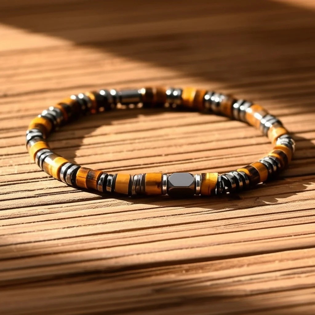 Natural Tiger Eye Hematite Stone Beads Healing Protection Men Stretch Bracelet