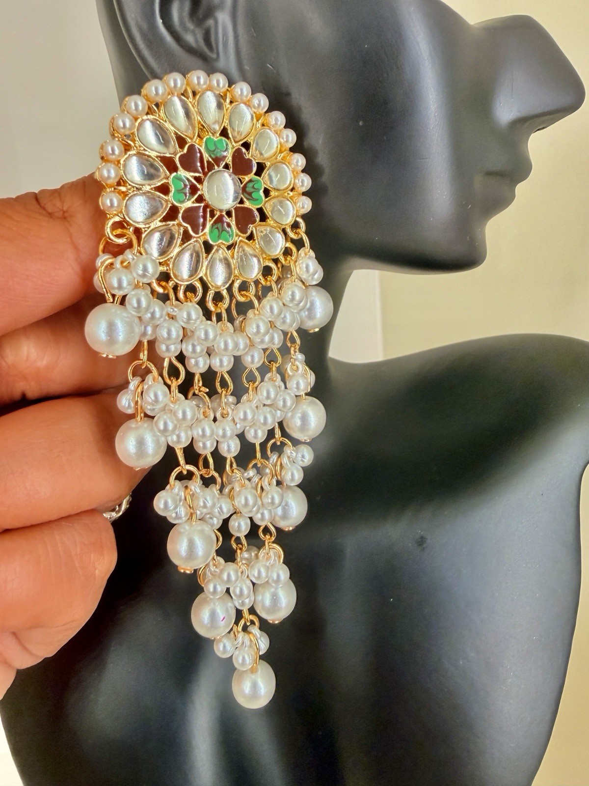 Pearl Long earrings With Tassels and Rhinestone Traditional Jewelry for women