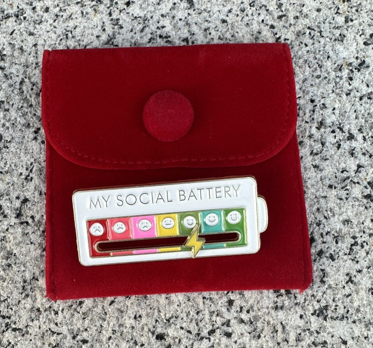 My Social Battery Pin ~ White & Gold Enamel with Moveable Hand | Gift Edition